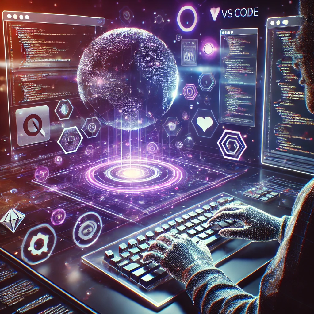 DALL·E 2025 02 20 13.55.45 A futuristic web developers workspace featuring a sleek holographic interface floating in mid air. The display showcases dynamic elements like code