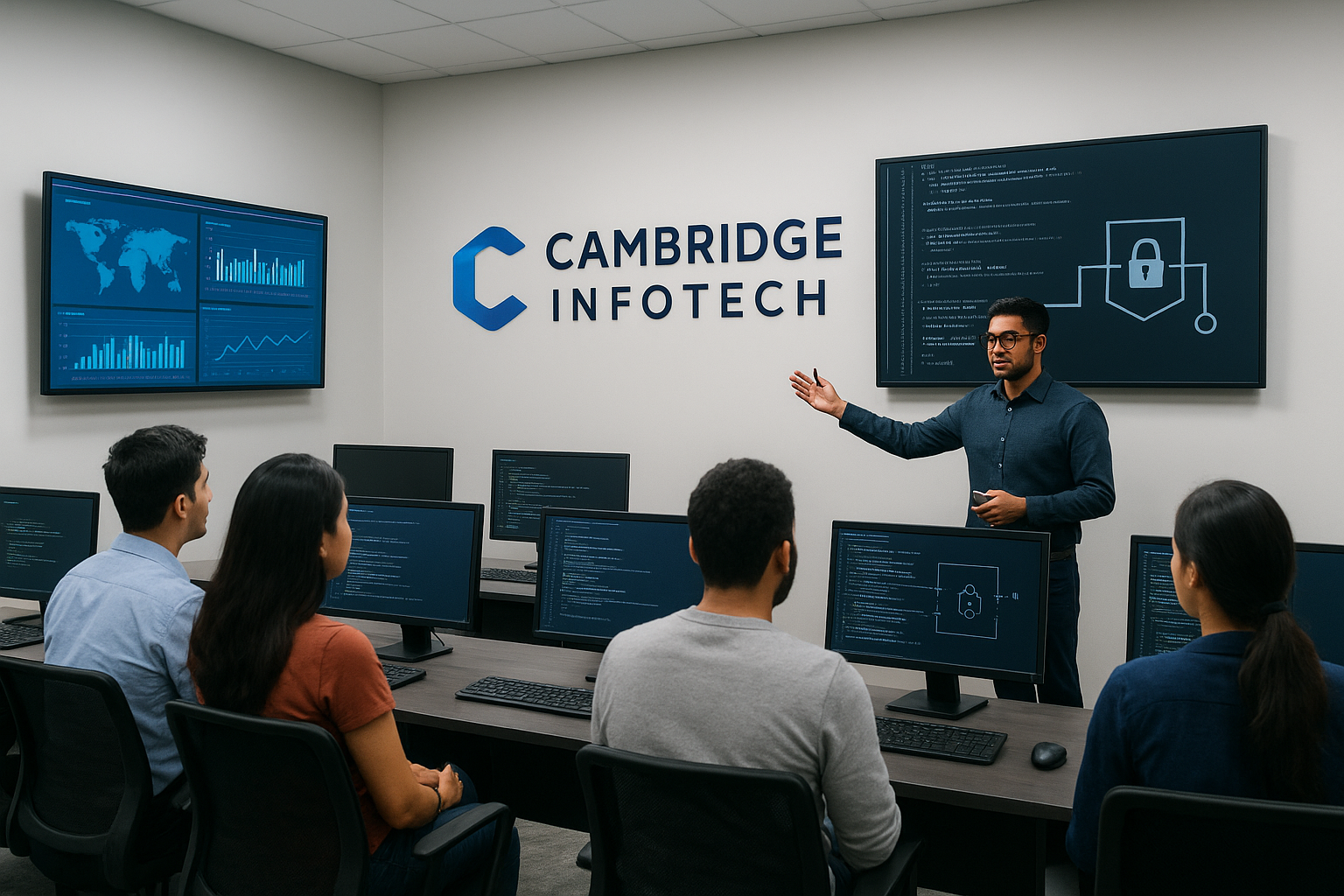Cybersecurity Course in Bangalore classroom training at Cambridge Infotech with live ethical hacking demo.