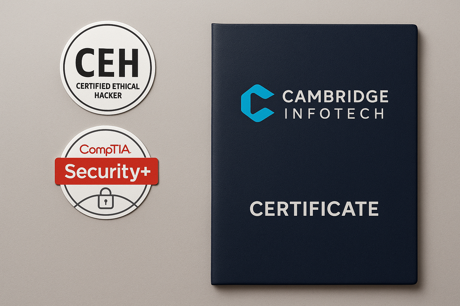 Cybersecurity Course in Bangalore certifications offered by Cambridge Infotech including CEH and CompTIA Security+.