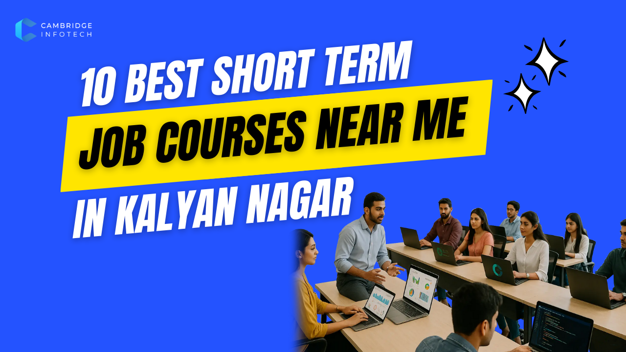 Students learning digital skills in a modern Bangalore classroom at Cambridge Infotech — representing the best short term job courses near Kalyan Nagar and Kammanahalli.