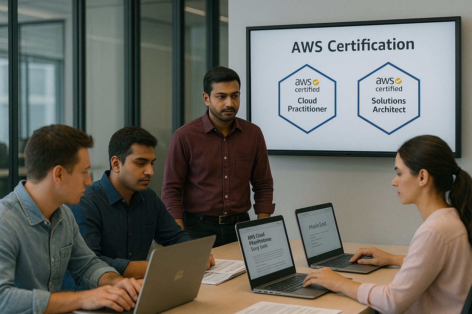Students preparing for AWS certification exams as part of the AWS course in Bangalore with certification.