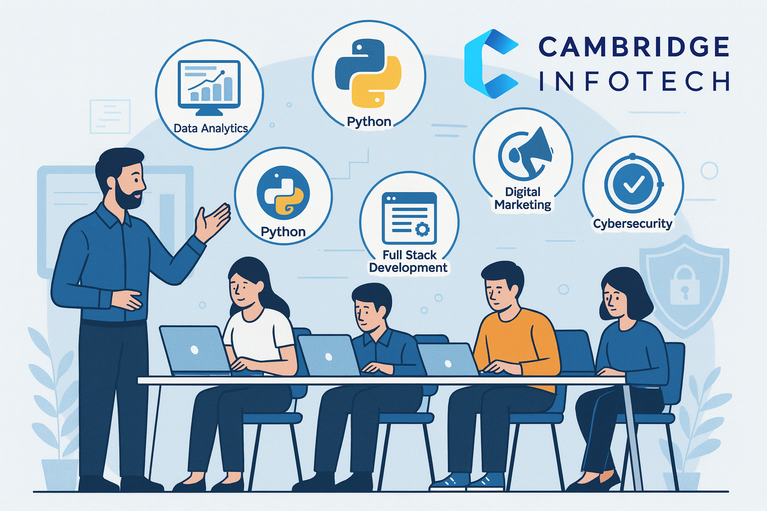 Students learning various IT skills in Kammanahalli at Cambridge Infotech.