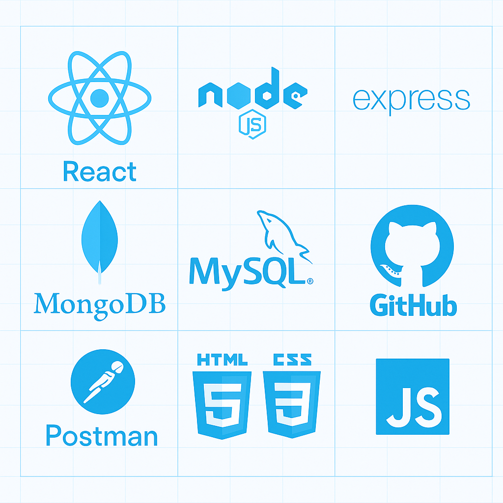 Tools used in Full Stack Development Classes in Kammanahalli including React, Node.js, MongoDB, and GitHub.