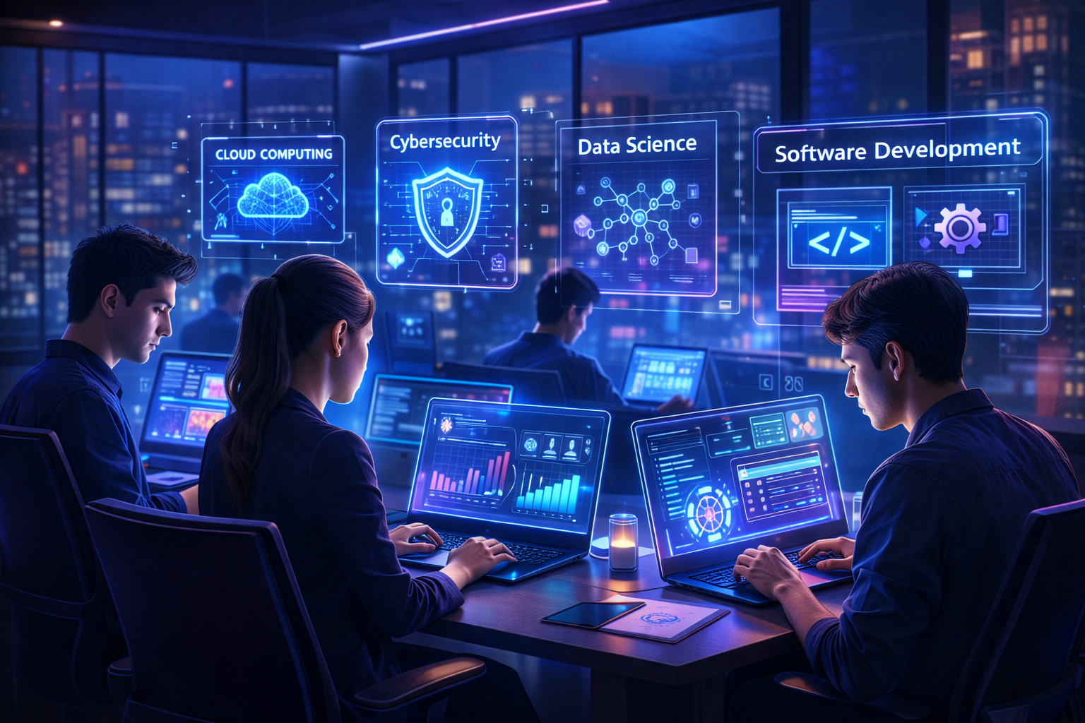 Future careers in Generative AI for Business including cloud, data science, cybersecurity, and AI development.