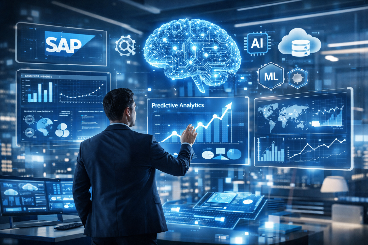 AI in SAP careers showing an SAP professional working with artificial intelligence and intelligent enterprise systems in 2026.