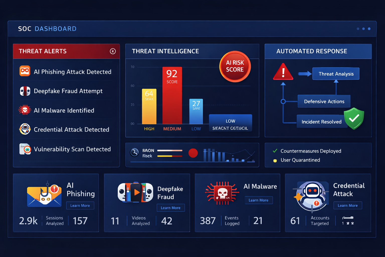 AI vs AI in Cybersecurity: How Hackers Use AI and How Security Teams Fight Back in 2026 3 AI-powered cybersecurity defense showing SOC automation and threat detection