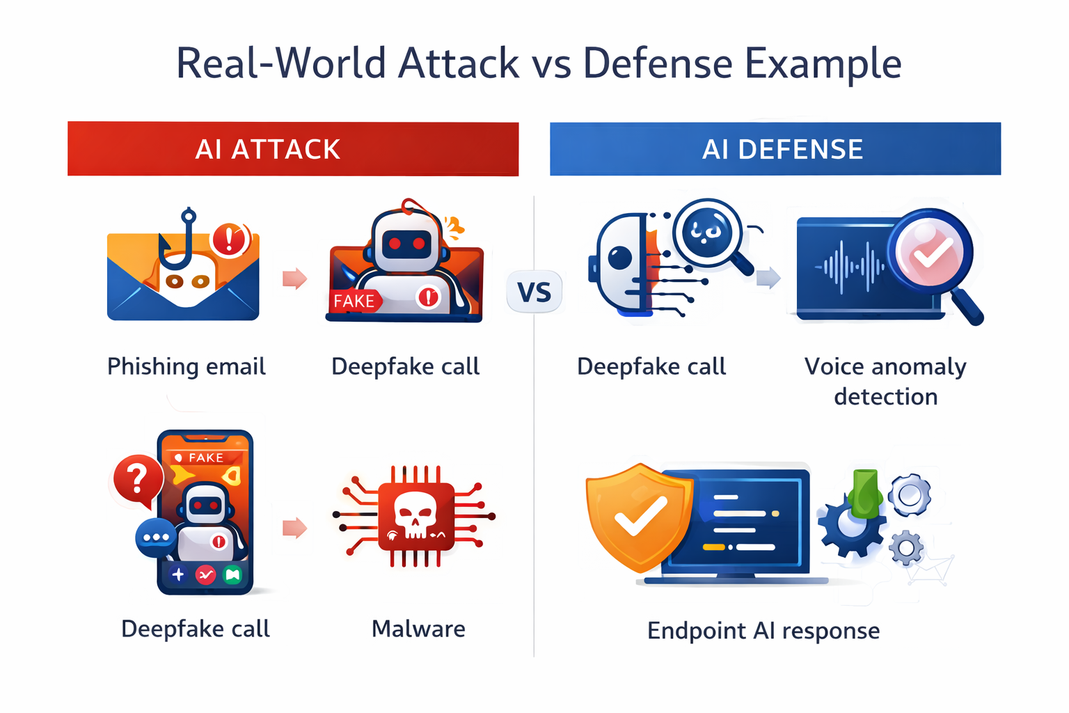 AI vs AI in Cybersecurity: How Hackers Use AI and How Security Teams Fight Back in 2026 4 AI vs AI in cybersecurity showing real-world attack and defense comparison