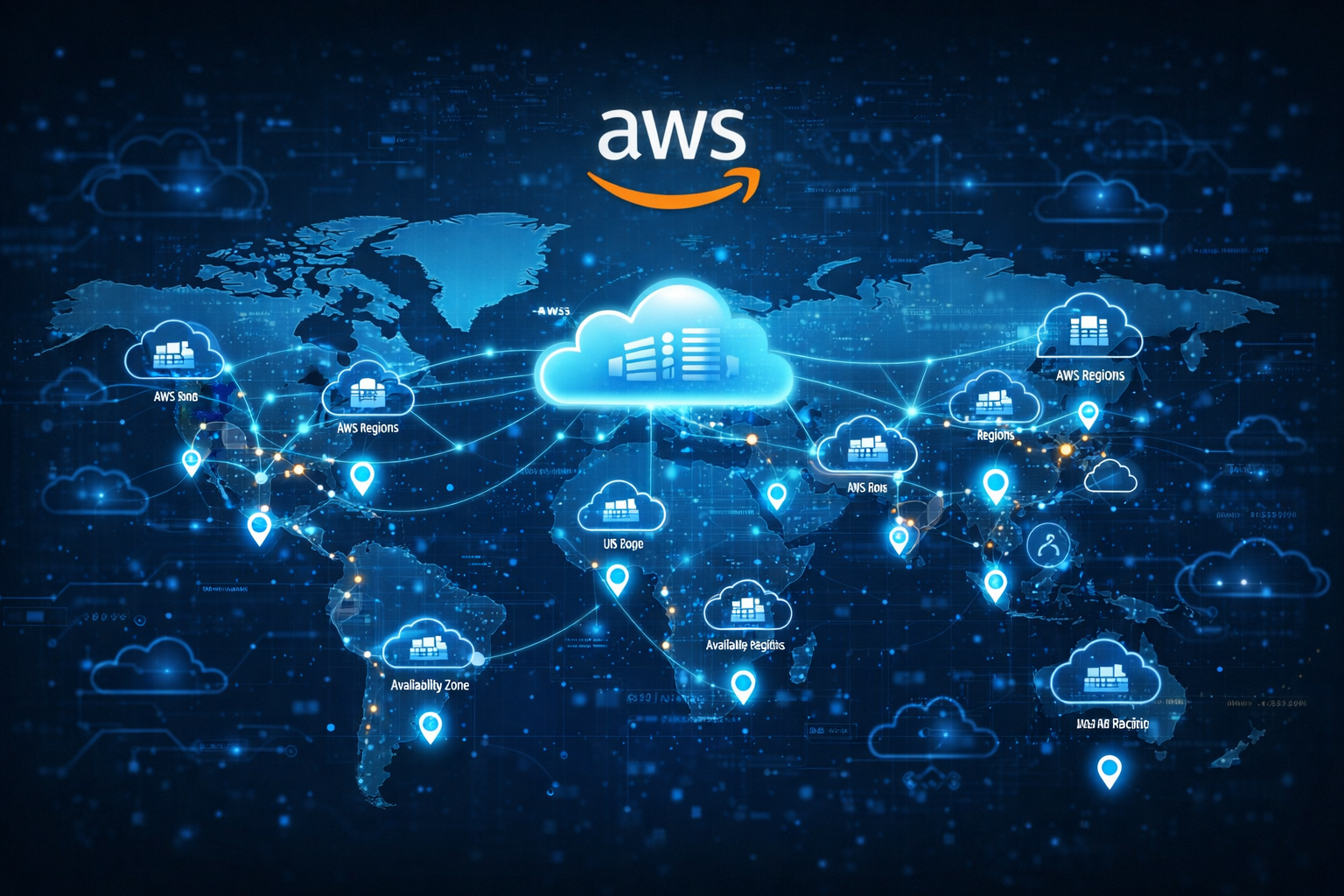 AWS global infrastructure showing regions and availability zones for cloud computing