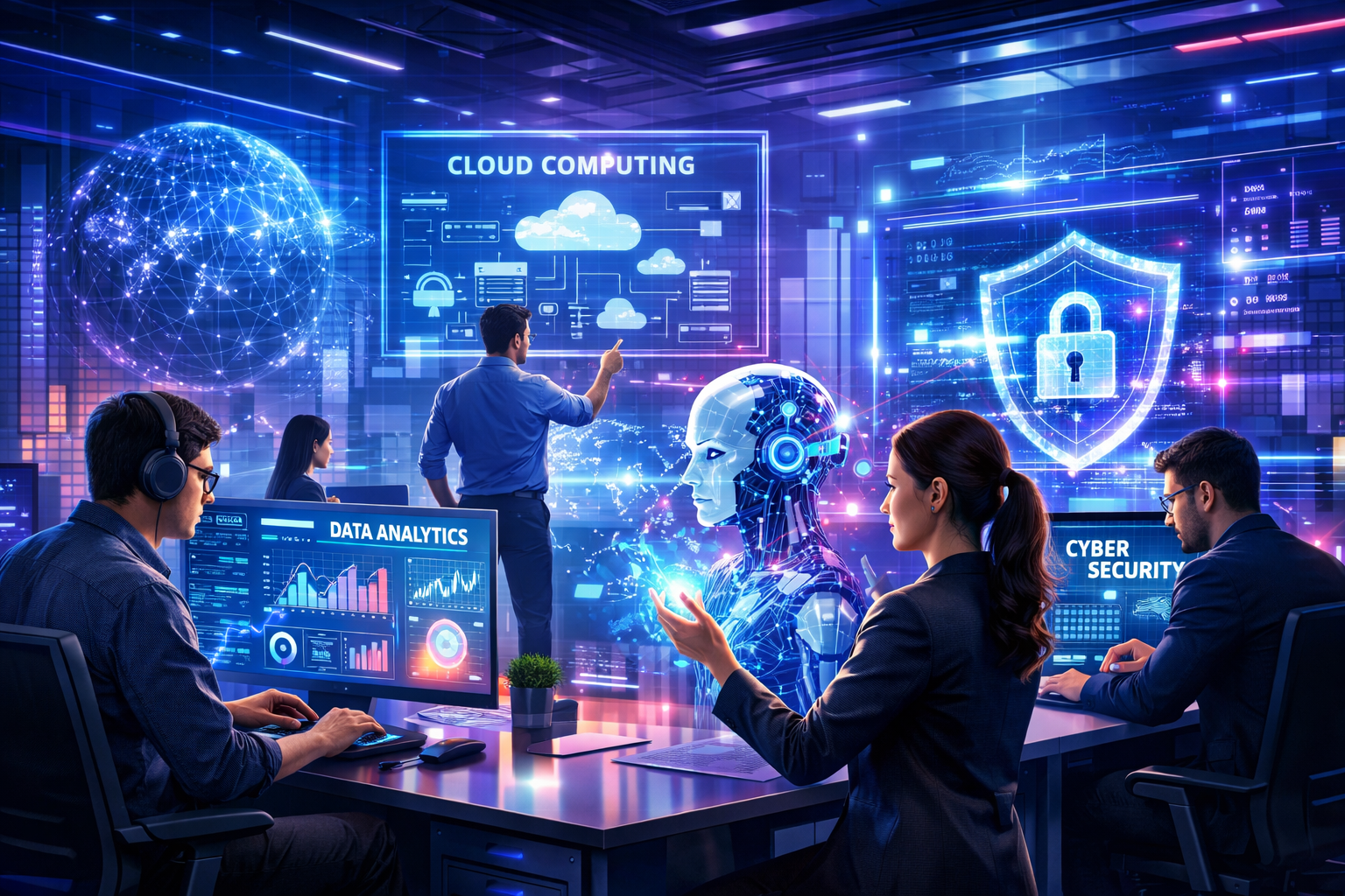 Core upcoming IT skills in 2026 including artificial intelligence, data science, cloud computing, cybersecurity, and full stack development