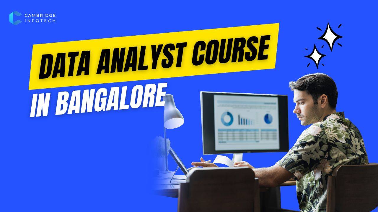 Data Analyst Course in Bangalore – professional training program banner showing Excel, SQL, Power BI, Tableau and Python skills with placement support and certification