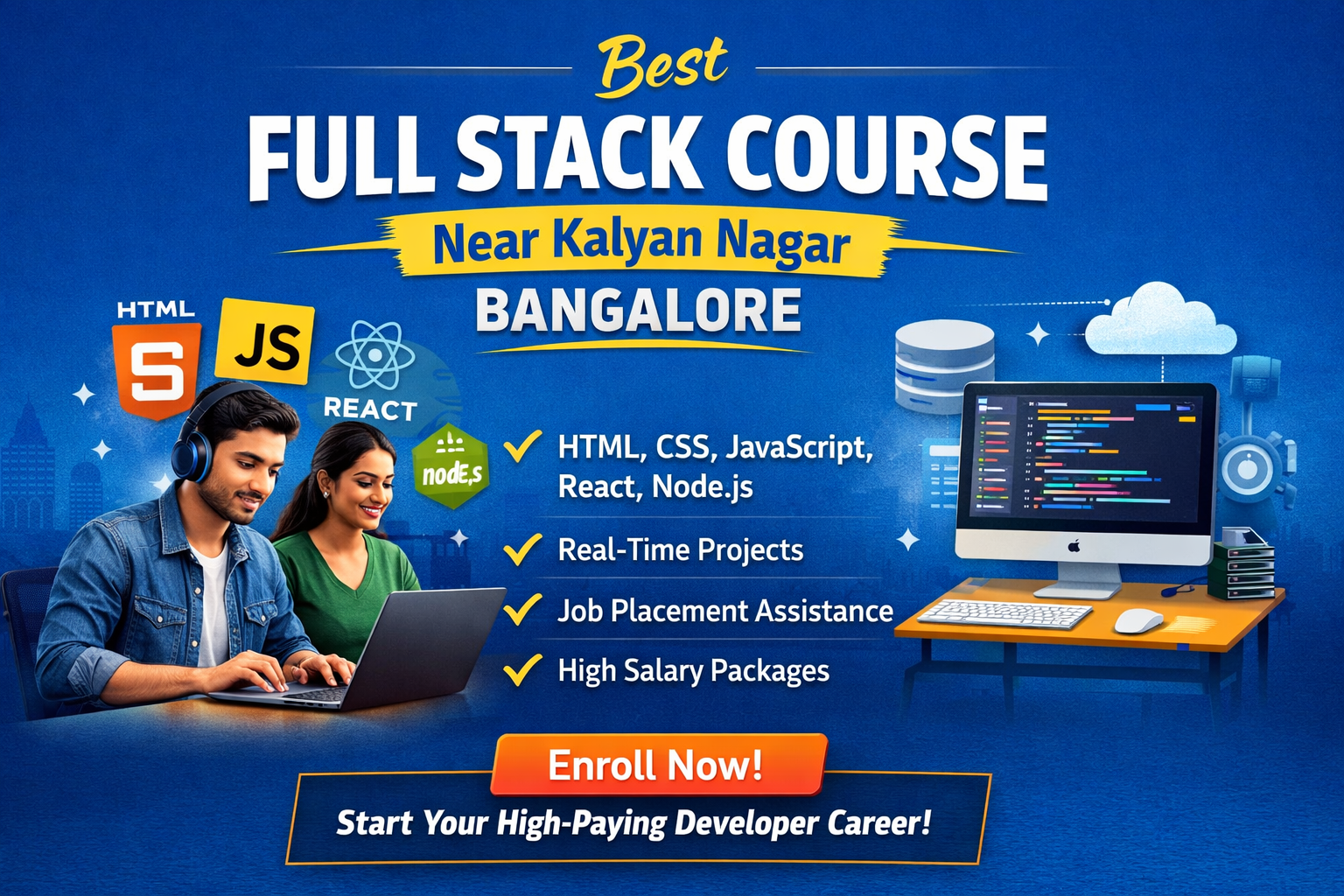 Students learning Full Stack Course Near Kalyan Nagar with real-time projects