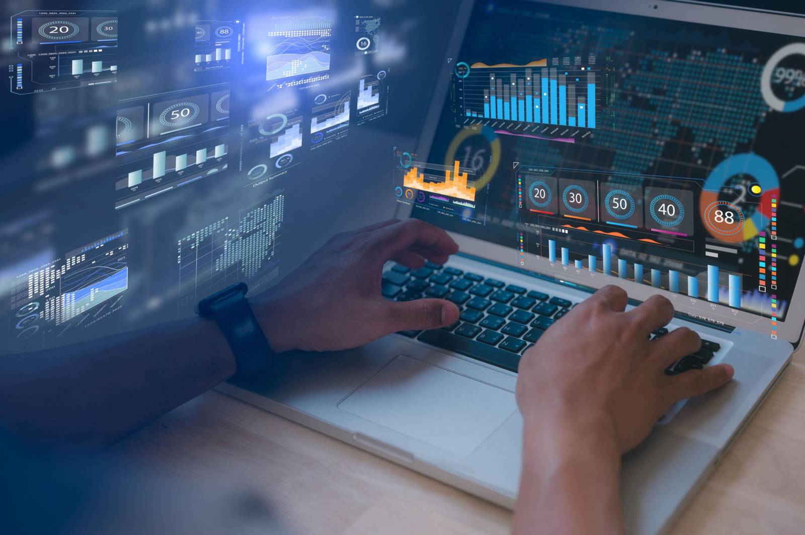 DevOps engineer working on CI CD pipeline with Docker Kubernetes and cloud infrastructure tools in a modern workspace