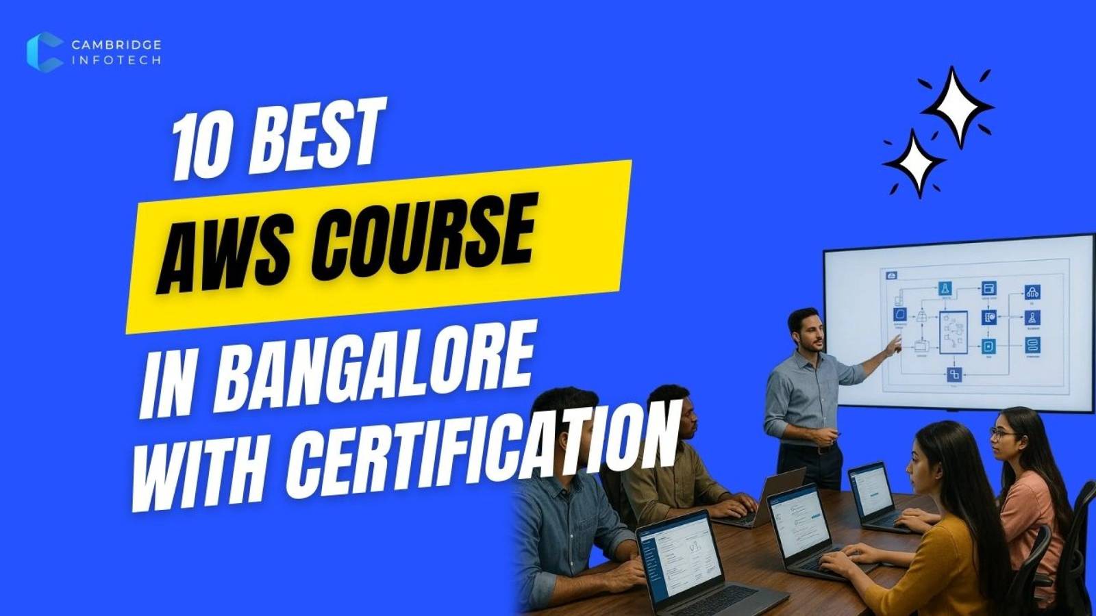 Students learning AWS cloud computing in a modern Cambridge Infotech classroom in Bangalore, representing the best AWS course in Bangalore with certification in 2026.