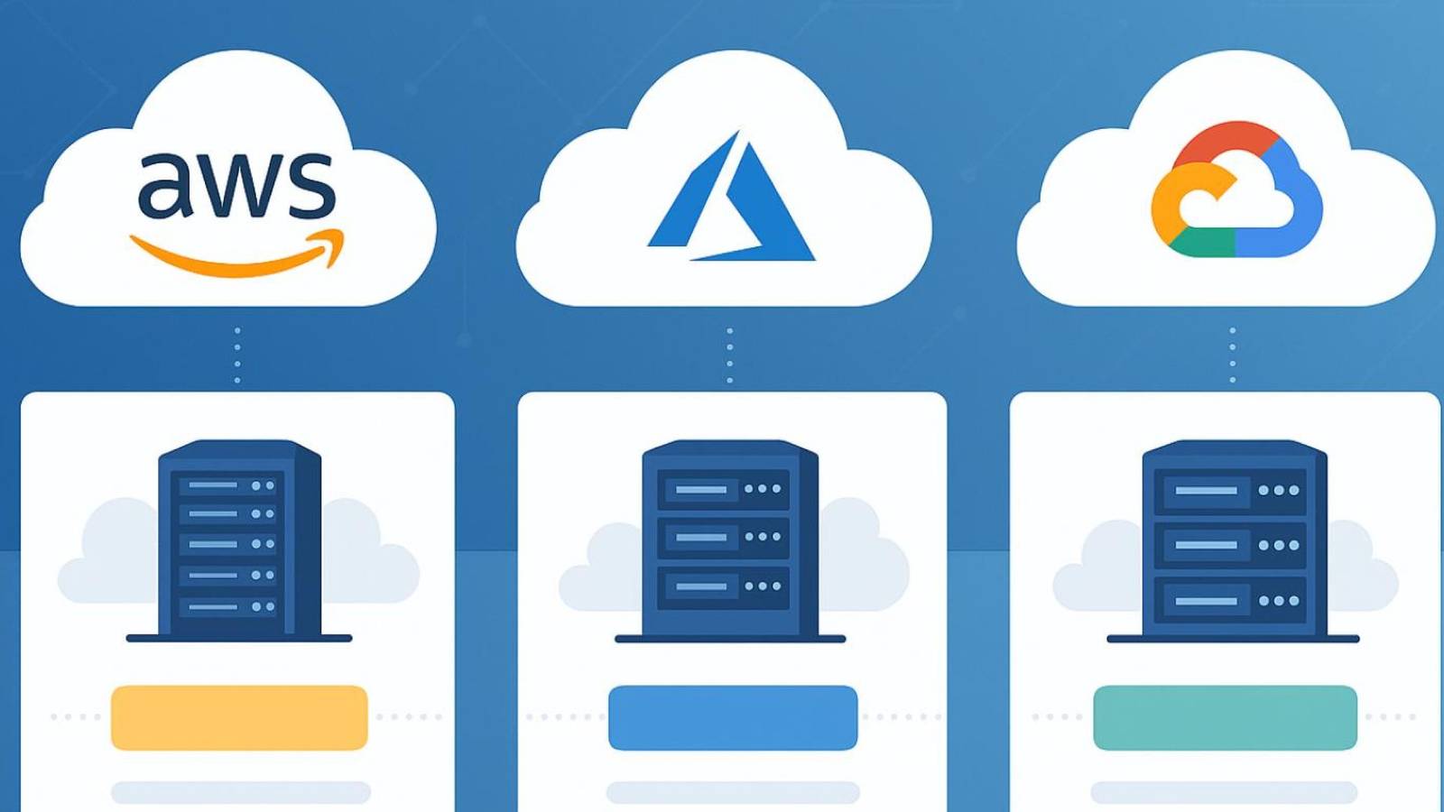 Comparison of AWS vs Azure vs Google Cloud platforms showing features market share and use cases