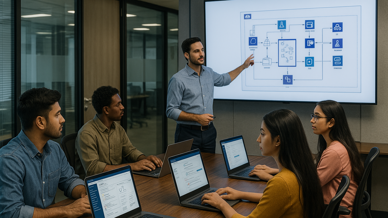 Students learning AWS cloud computing in a modern Cambridge Infotech classroom in Bangalore, representing the best AWS course in Bangalore with certification in 2026.