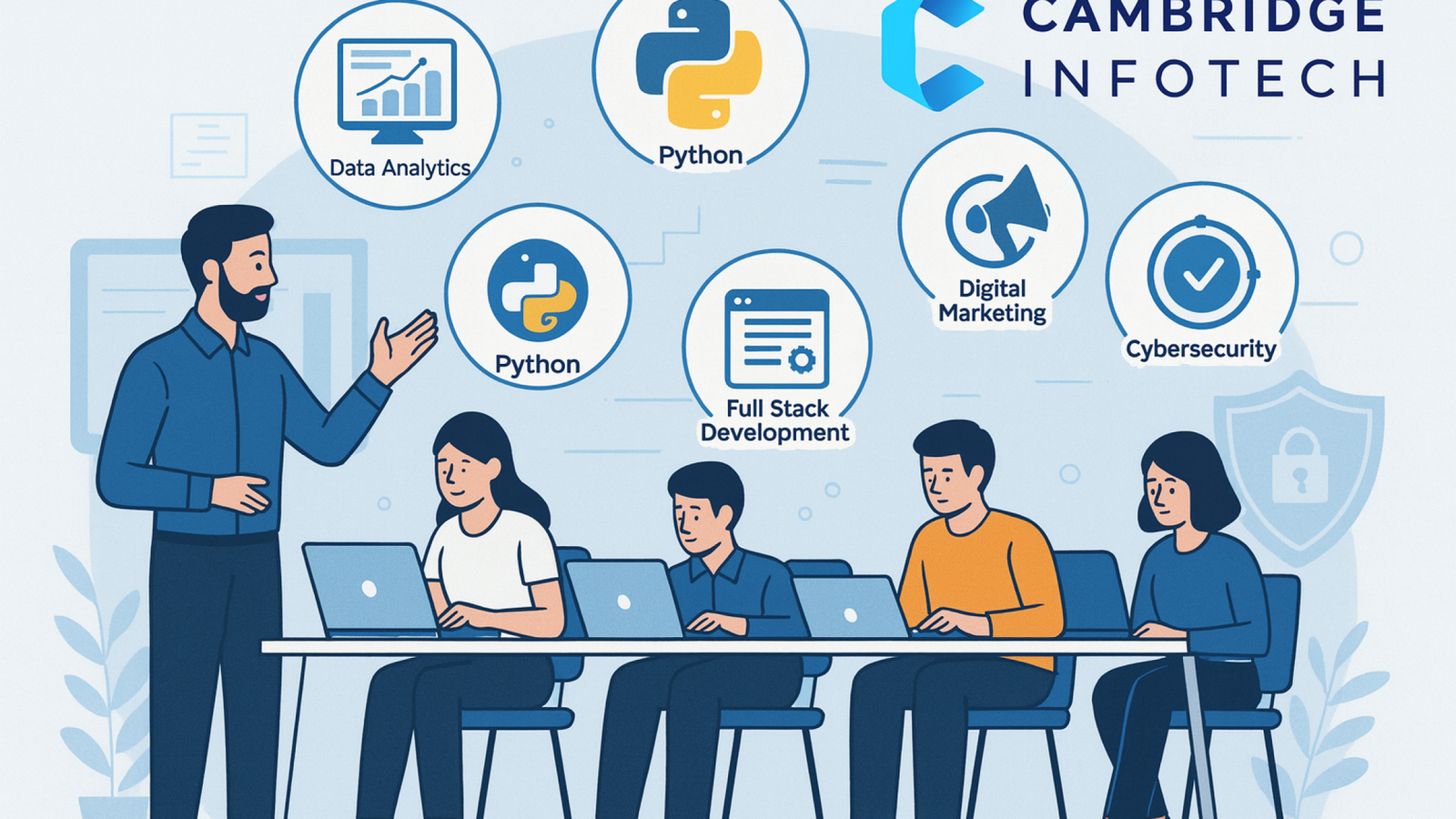 Students learning various IT skills in Kammanahalli at Cambridge Infotech.