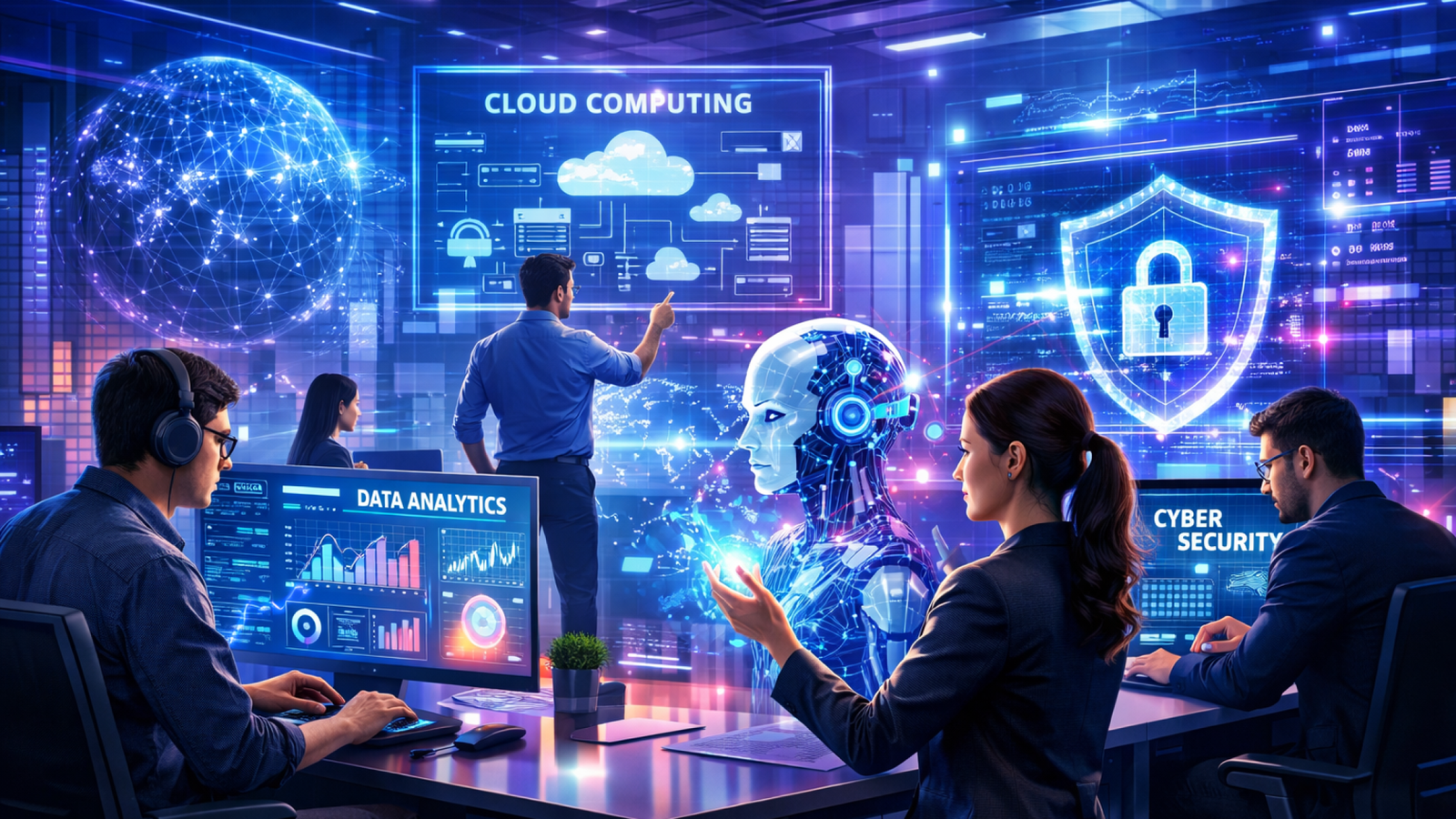 Core upcoming IT skills in 2026 including artificial intelligence, data science, cloud computing, cybersecurity, and full stack development